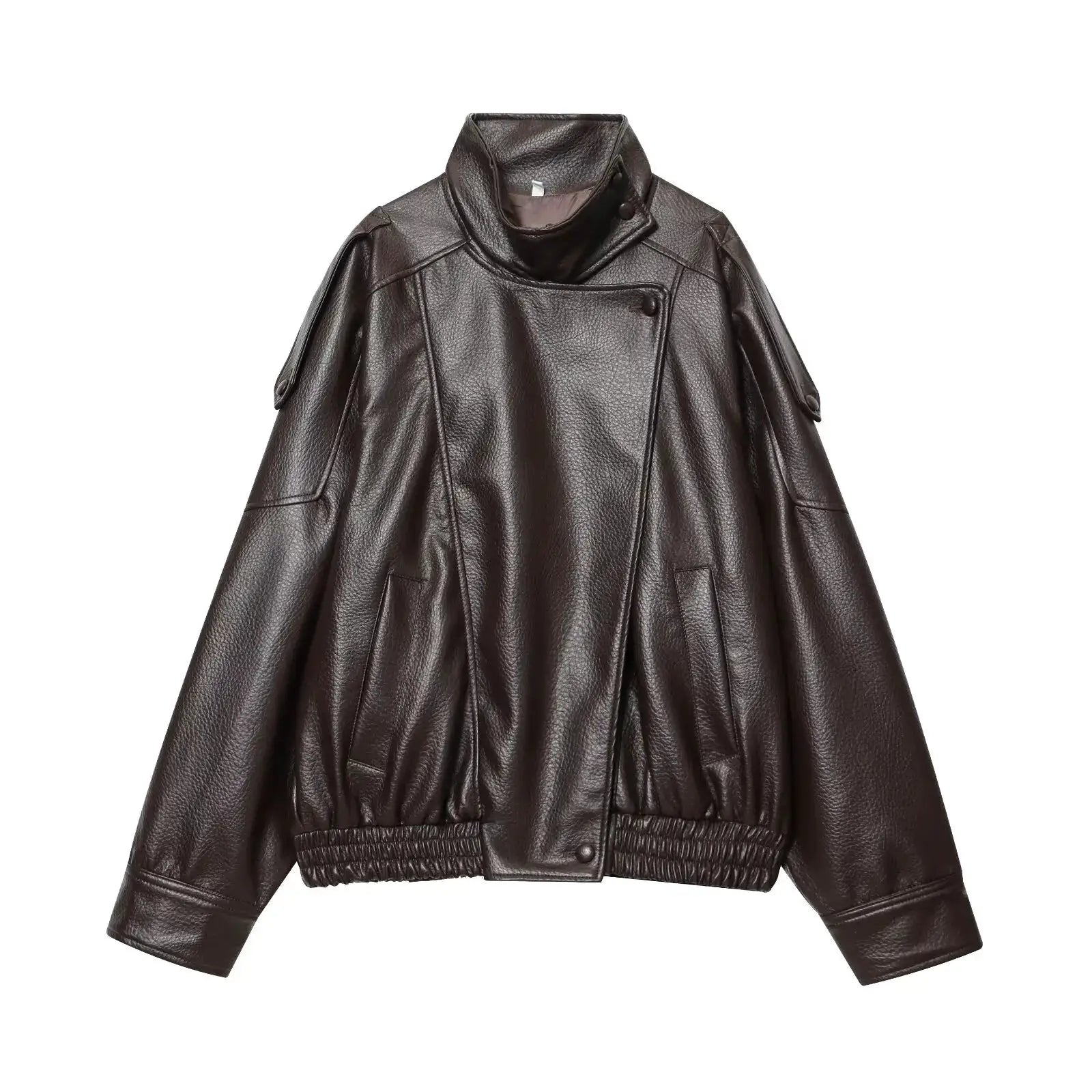 TFMLN Chic Black Faux Leather Jacket Oversized Buttoned Long Sleeve Coat For Women Streetwear Autumn Winter 2025