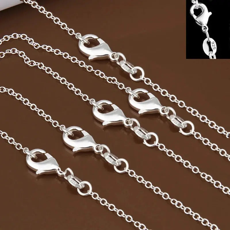 Wholesale 5pcs Lot 925 Sterling Silver Rolo Chain Necklace 1mm DIY Jewelry For Men Women 16 18 20 22 24 Inch