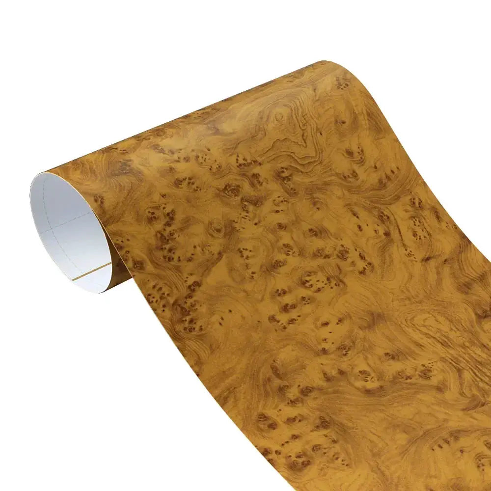 Wood grain textured PVC self-adhesive vinyl wrap roll, brown burl pattern, 30x100 cm