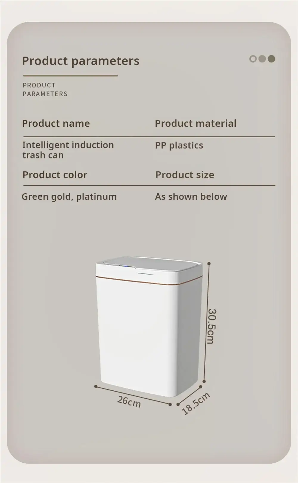 Smart white touchless bathroom trash can, 15L, Simples Market narrow sensor bin