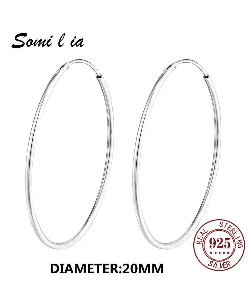 Somilia 925 Sterling Silver Big Hoop Earrings For Women Platinum Finish 10mm To 90mm Fine Jewelry