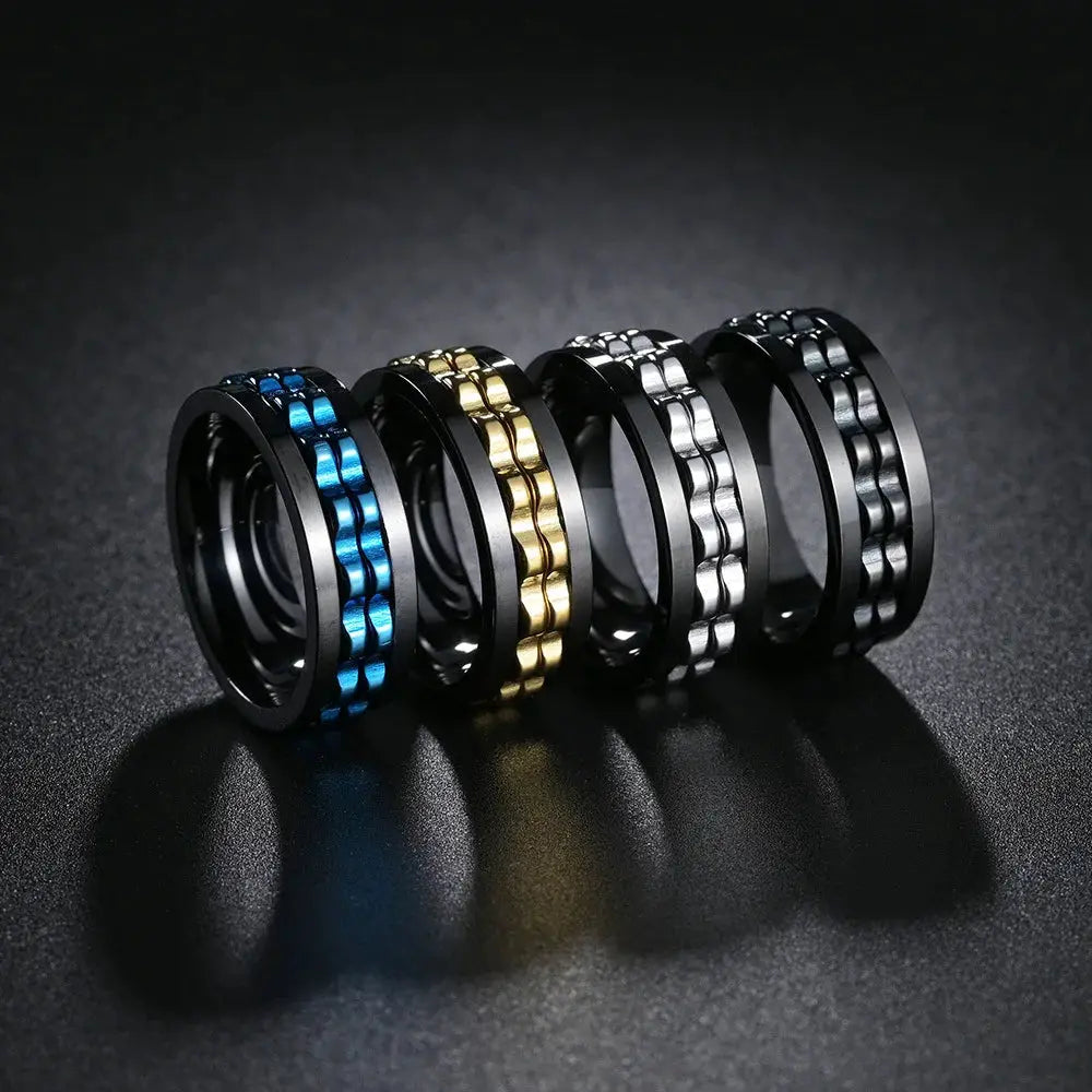 Titanium Steel Chain Spinner Ring For Men Anxiety Relief Fidget Jewelry Punk Rock Biker Wedding Party Accessory