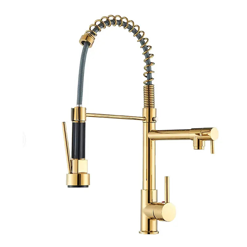 Rozin rose-gold pull-down kitchen faucet with spring coil and dual spouts, by Simples Market