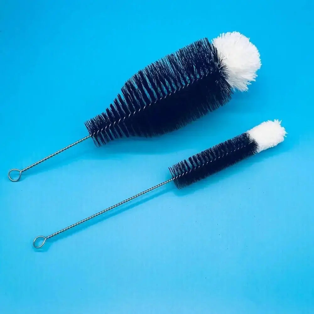 Simples Market soda stream bottle brush pair with twisted metal handles and blue bristle heads with white tips