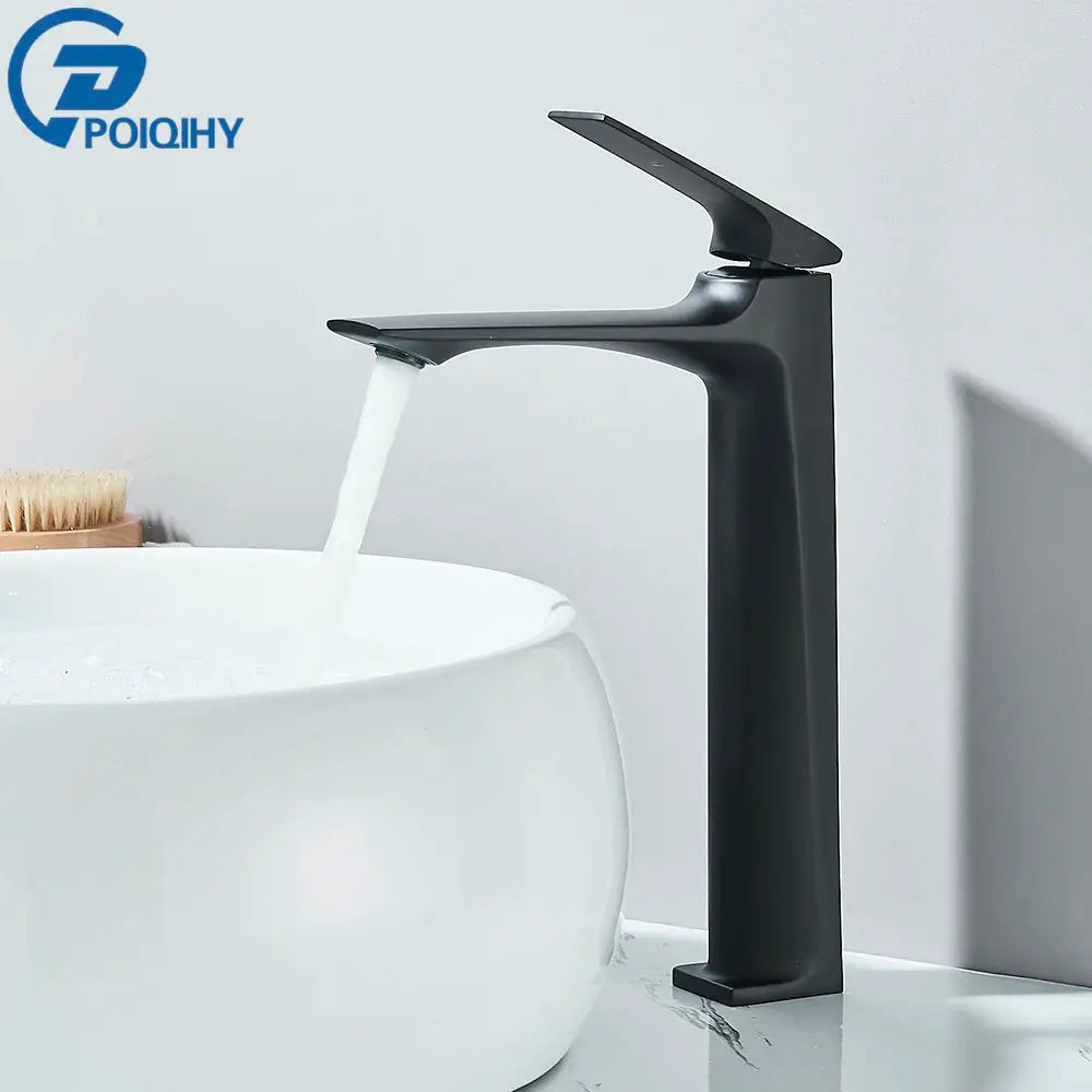 Bathroom faucet POIQHY; black deck-mounted basin sink mixer with single lever