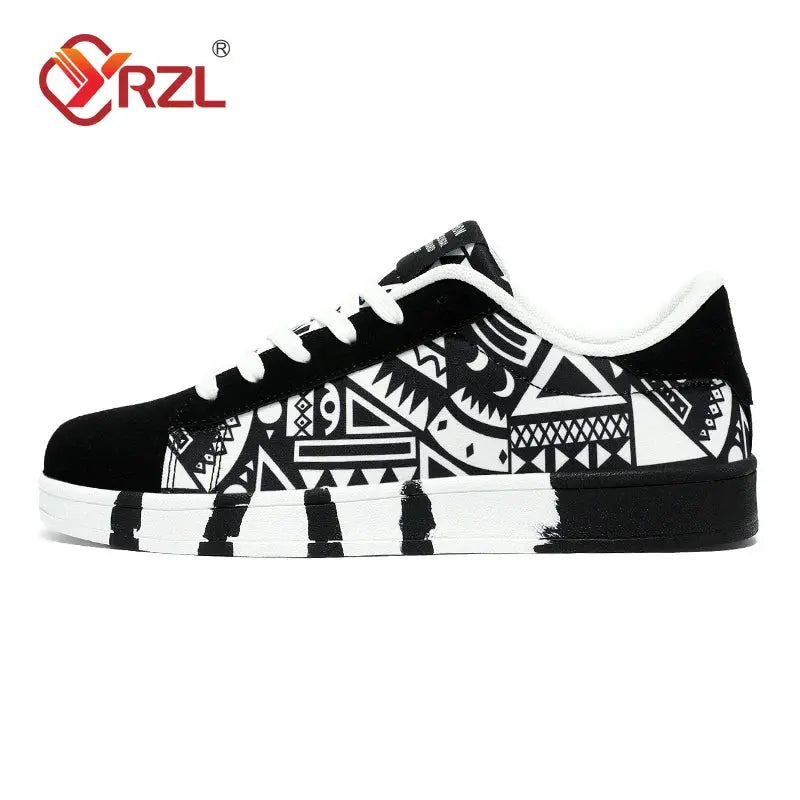 YRZL Men Canvas Sports Running Shoes Geometric Graffiti Print Lace Up Sneakers For Couples