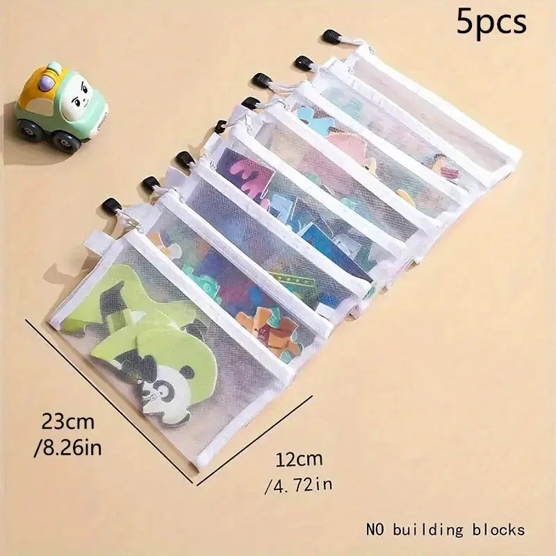 5 Pieces Waterproof Mesh Zipper Pouch Set for Toy Storage Document Folder Stationery Cosmetic Bag Office and School