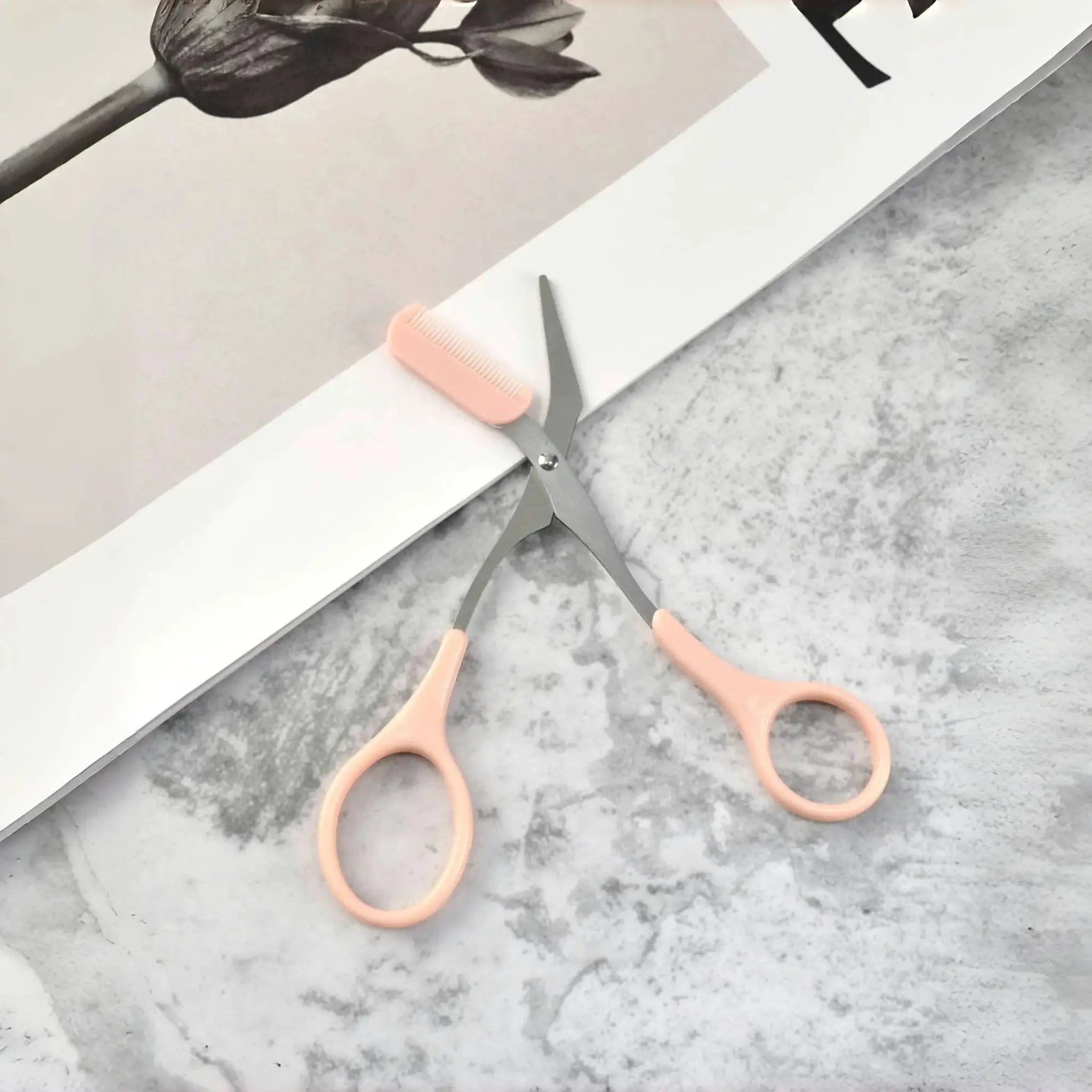 Pink Eyebrow Trimming Scissors With Built In Comb Stainless Steel Precision Grooming Tool For Perfect Eyebrows