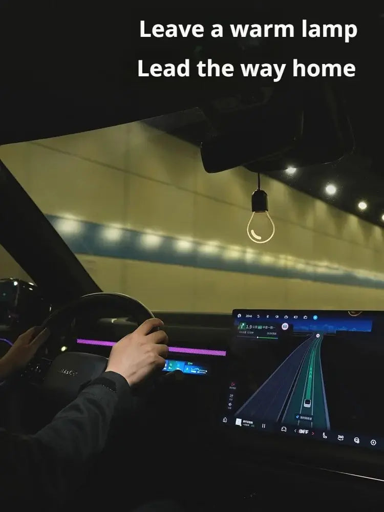 Car rearview mirror ornament with hanging LED bulb retro mood lamp for interior decoration