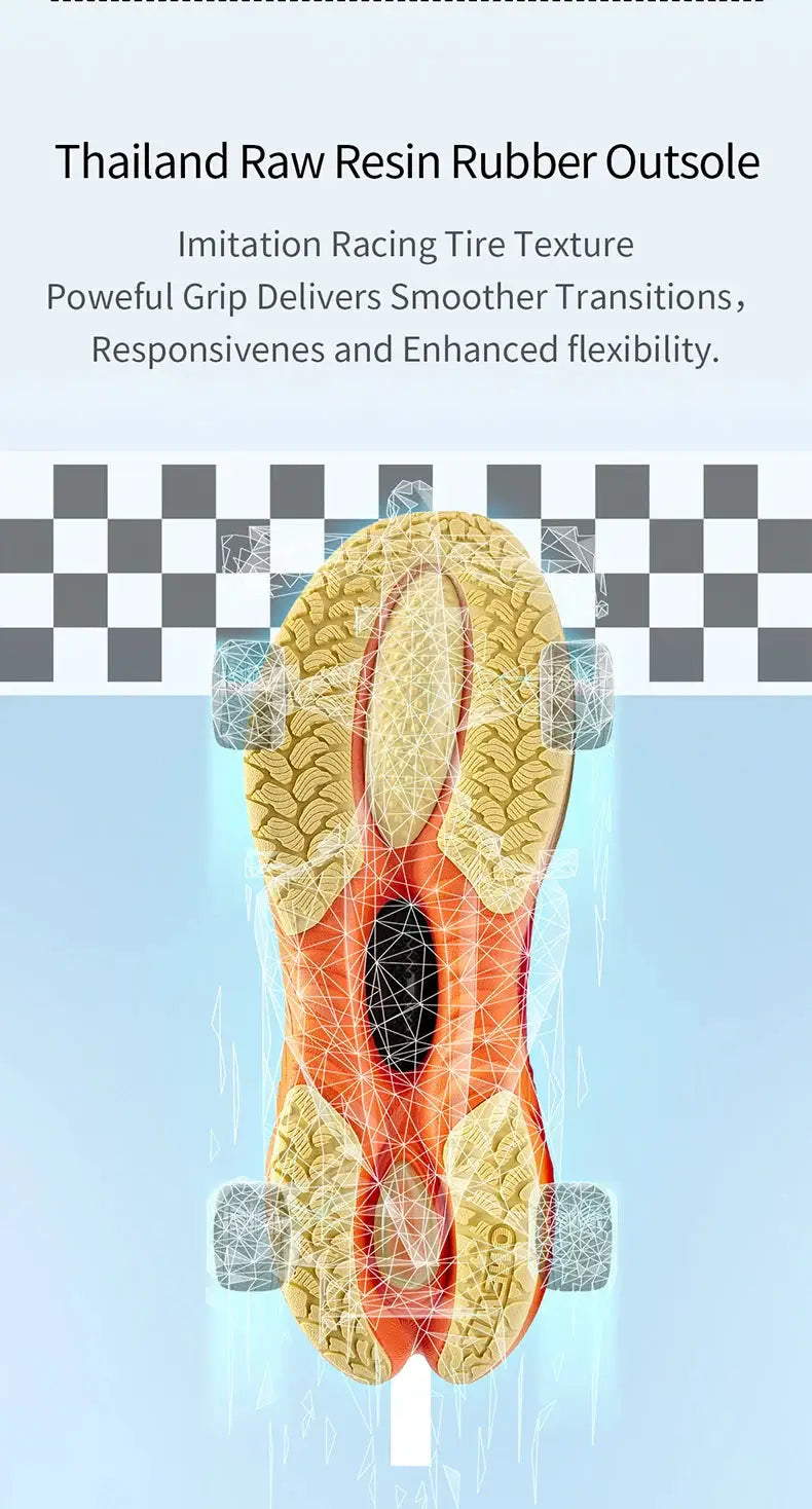 ONEMIX running shoe outsole in orange and beige with tread, non-slip outdoor footwear