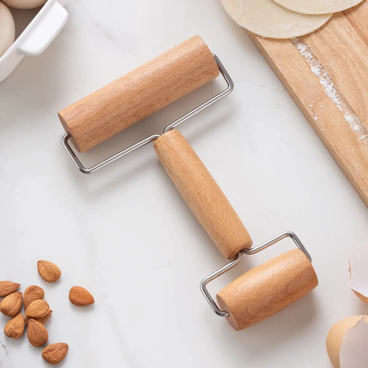 MapleWood Co Double Ended Rolling Pin Solid Maple Wood Labor Saving Roller Style Dough Roller For Effortless Rolling