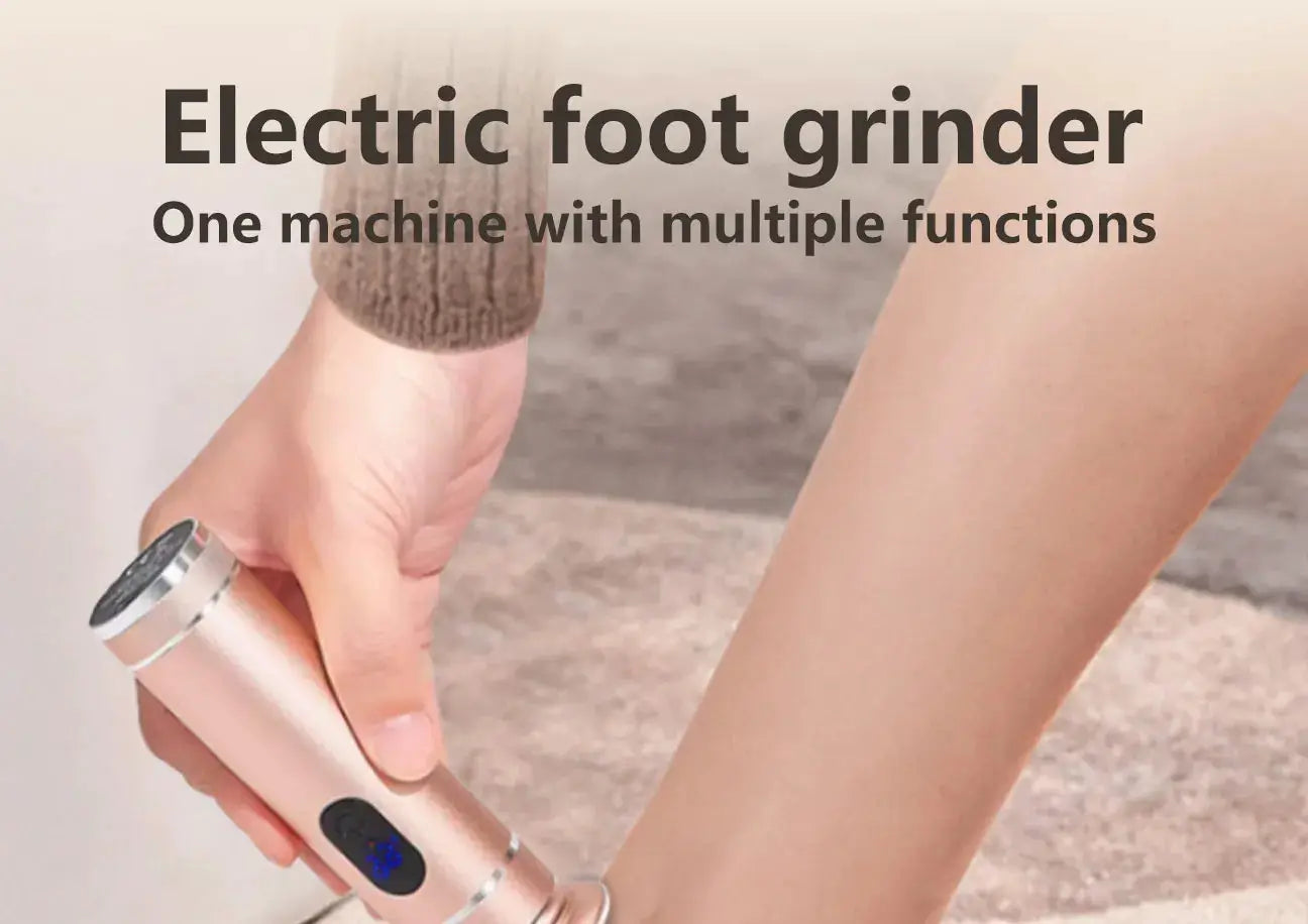 Electric foot grinder by Simples Market in rose-gold aluminum with dual Type-C/battery power