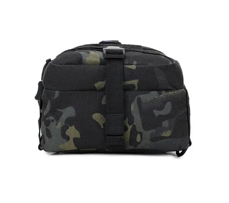Simples Market tactical chest bag in camo, MOLLE sling outdoor pack for camping, hiking, climbing