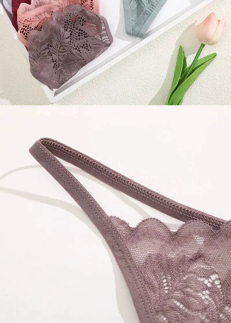 6-piece lace thong set for women, low-rise floral lace underwear, multi-color mix.