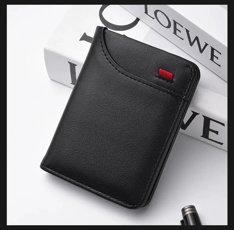 Men's vertical black leather wallet by Simples Market, compact cardholder for cards and IDs