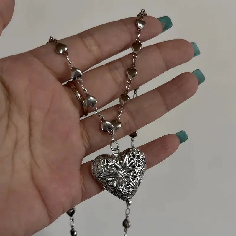 Romantic Heart Locket Pendant Openable Stainless Steel Photo Frame Necklace For Women Men Keepsake Gift