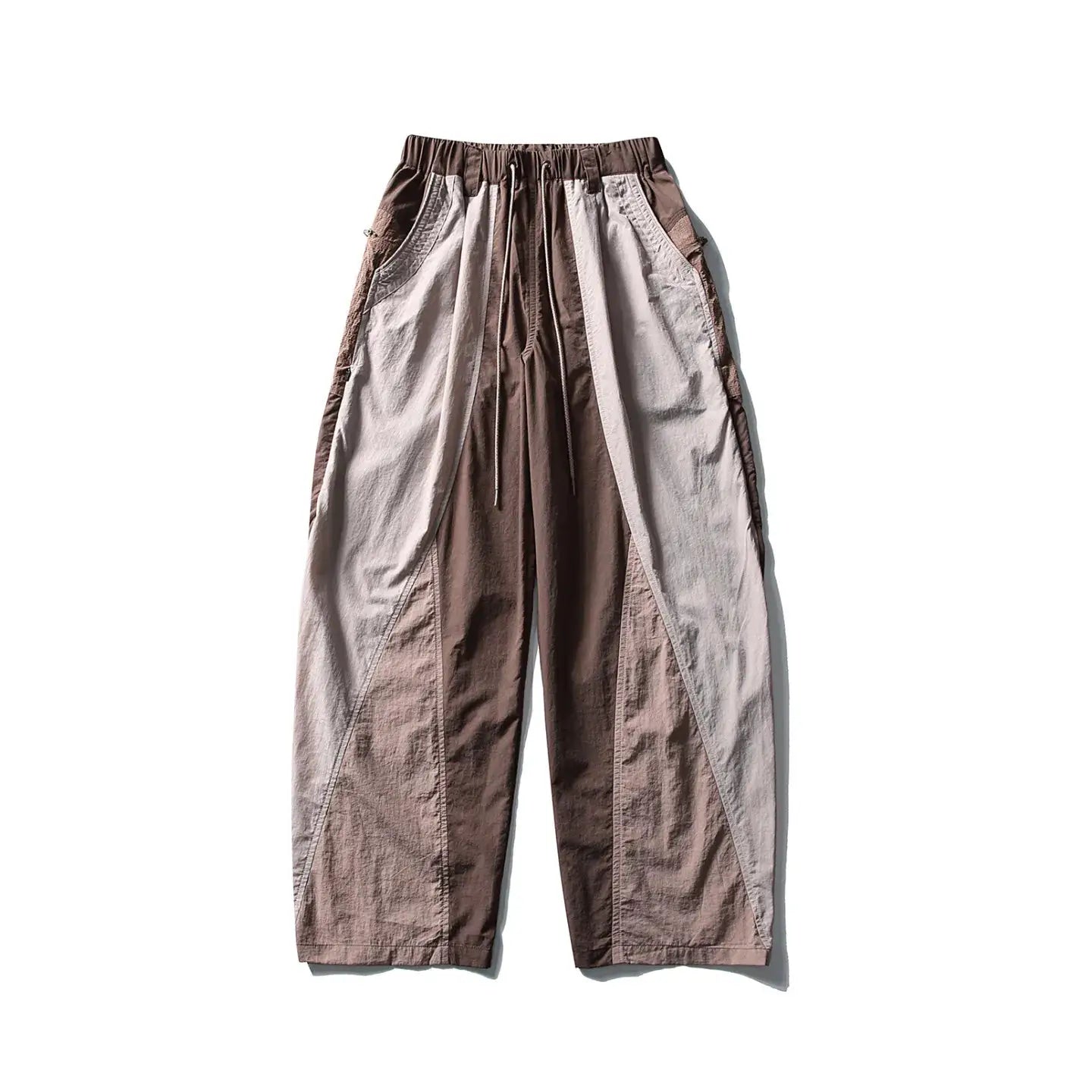 Simples Market men's outdoor cargo pants, lightweight quick-dry fabric, color-block brown and beige, wide-leg.