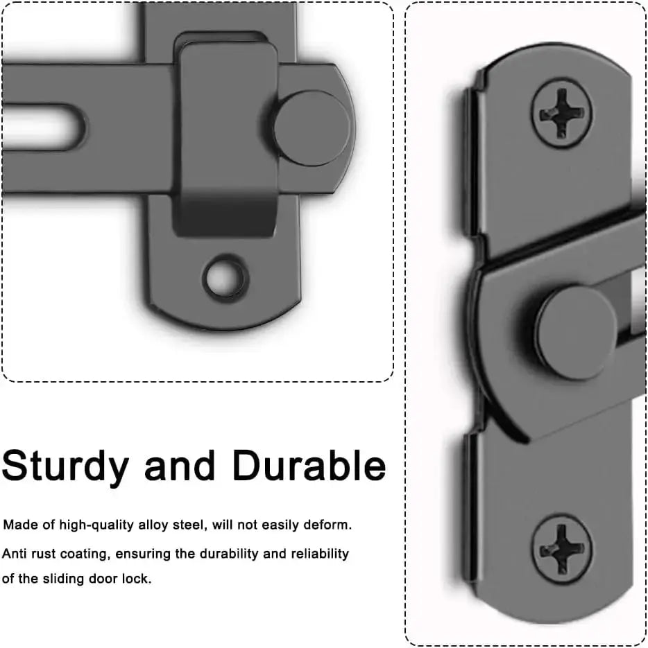 2-piece black barn door lock set with 180-degree flip latch, metal sliding door hardware