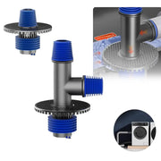 Universal washing machine floor drain connector 2-in-1 with blue hose adapters on gray T-junction, Simples Market