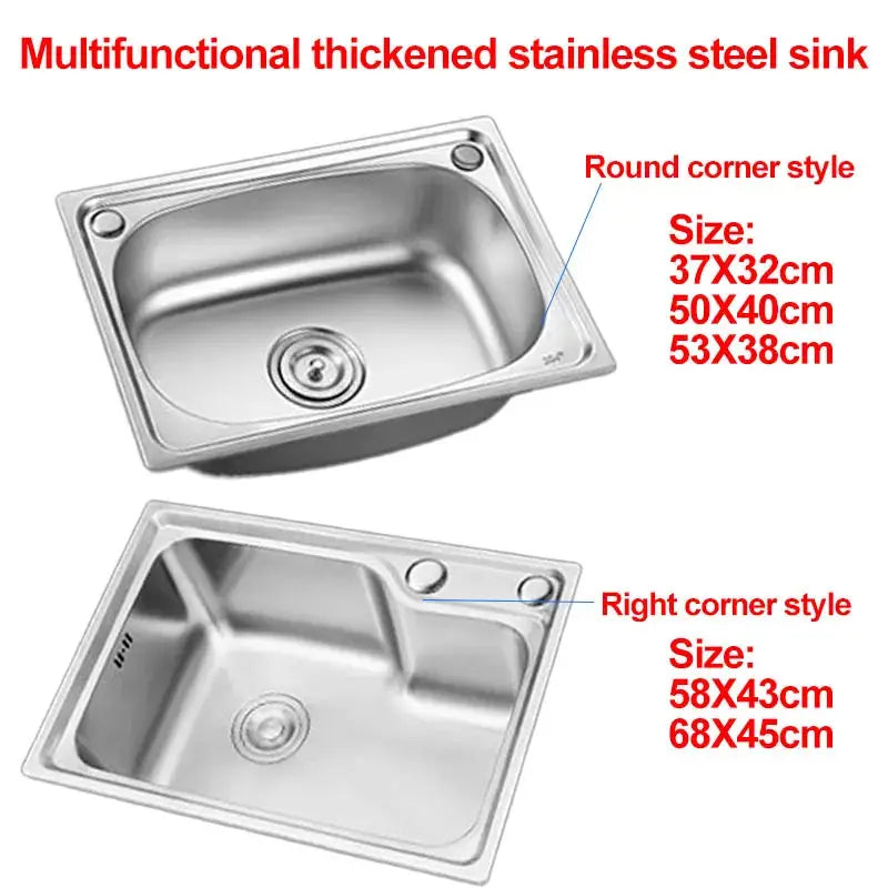 Two 304 stainless steel wall-hung kitchen sinks with brackets, round corner and right corner styles, Simples Market