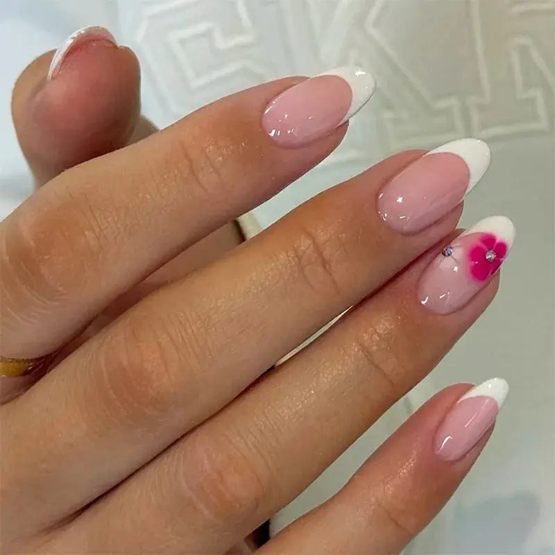 LuxeNail White French Press On Nails 3D Bowknot Full Cover Tips Durable 24Pcs DIY Manicure Set