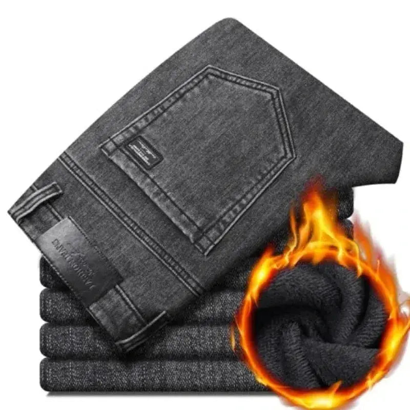 Men's black denim jeans; elastic straight-leg slim fit by Simples Market