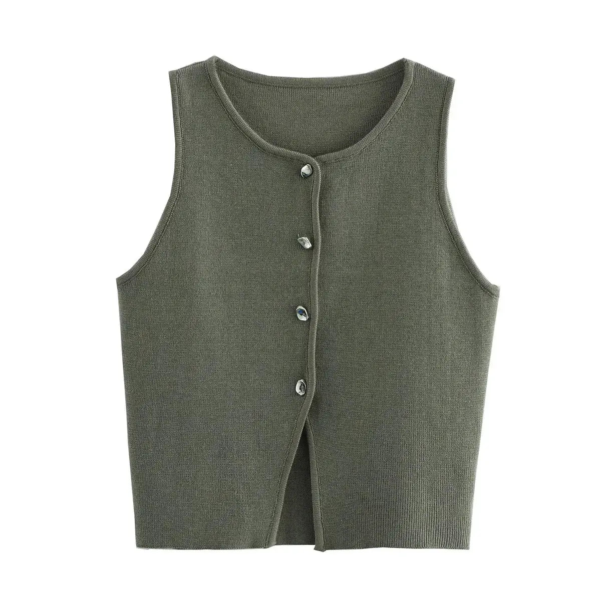 HXAO Womens Cropped Knit Vest Sleeveless Button Front O Neck Autumn Layering Essential Stylish Versatile Knitwear