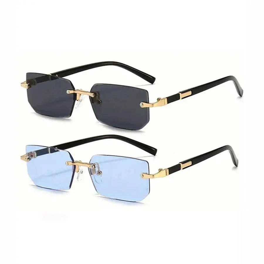 AuraSun Rimless Rectangle Sunglasses Unisex Small Square Shades For Women And Men Ideal For Summer Travel