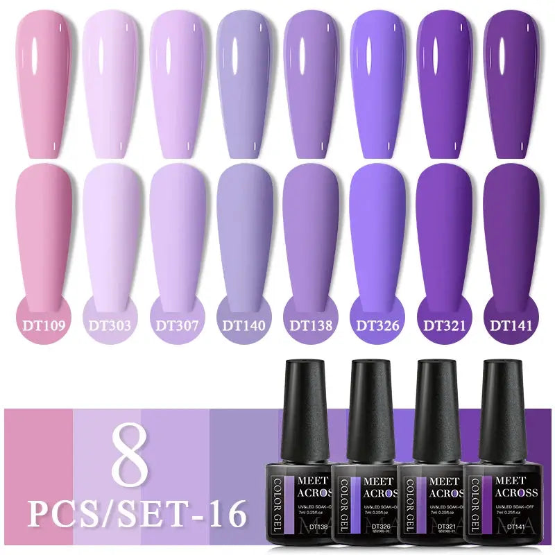 MEET ACROSS 8-Pc glitter gel nail polish set by Simples Market in pink-to-purple UV soak-off shades