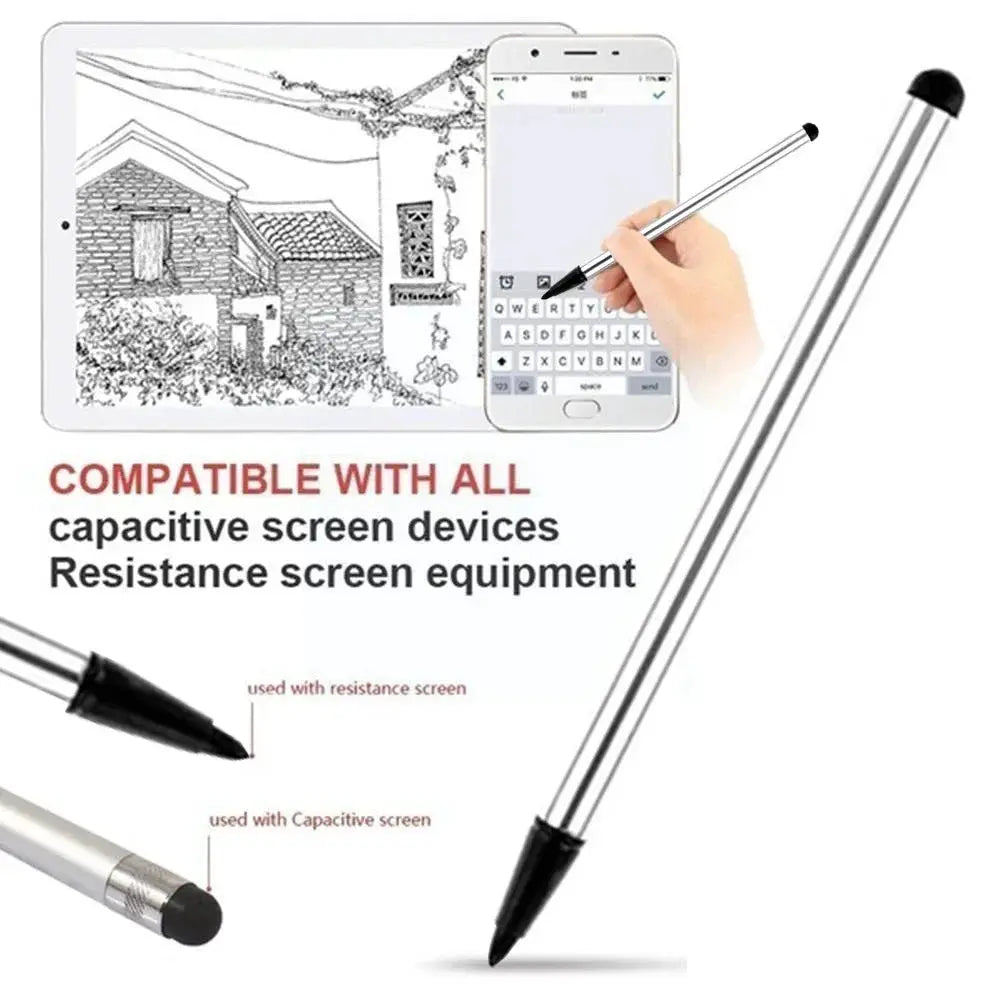 Simples Market universal dual-use capacitive screen pen stylus kit, 1–3 pcs, silver metal body