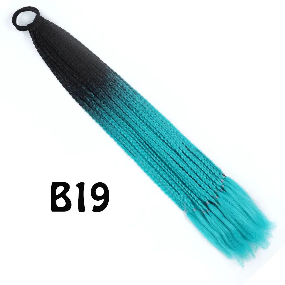 Synthetic gradient braided ponytail extension by Simples Market, 24in, black-to-teal ombré with elastic band