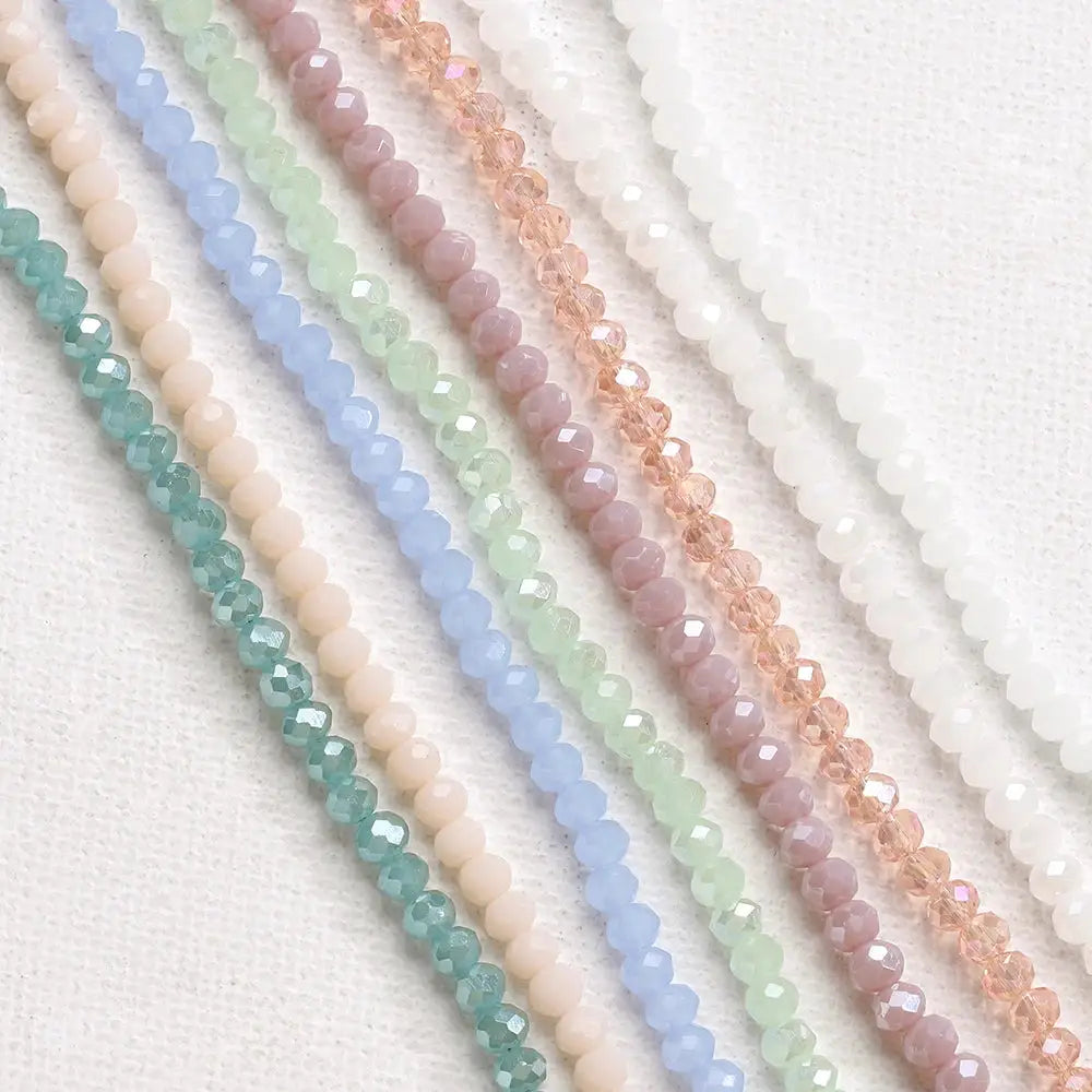 Crystal glass rondelle beads, 4mm faceted spacers in pastel colors, pack of 120 beads on 8 strands