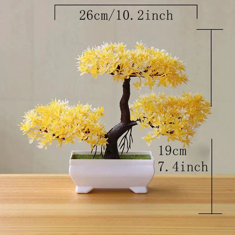 Artificial Tree Bonsai by Simples Market, yellow blossoms in a white rectangular pot for tabletop decor