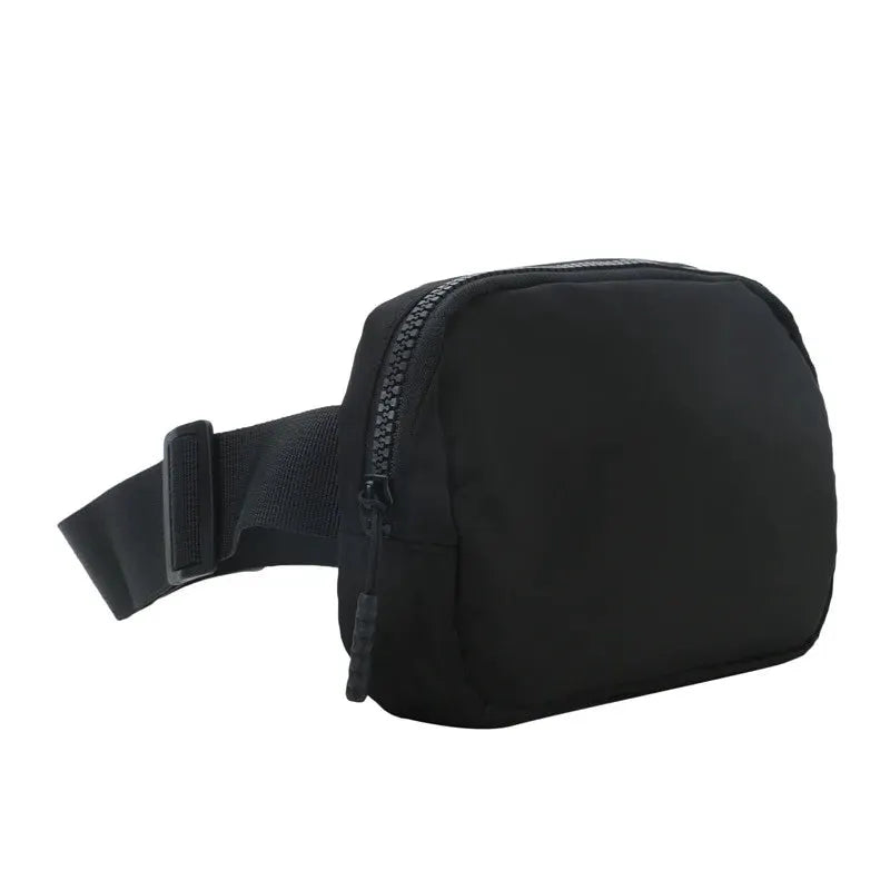 Black women's waist bag with zipper and adjustable strap for outdoor travel