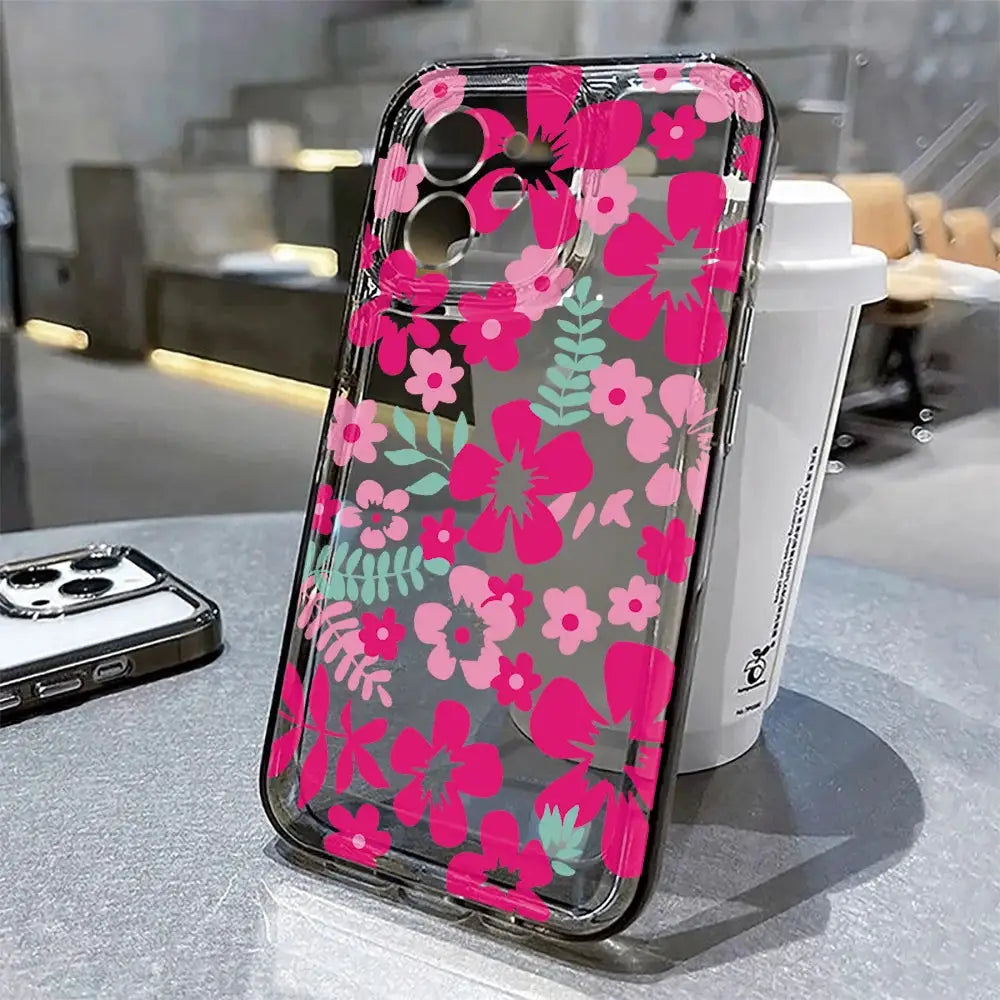 BloomCase Flower Clear Phone Case for iPhone 11 12 13 14 15 16 17 Series Shockproof Transparent Protection