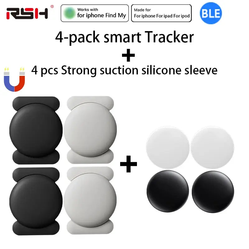 Simples Market 4-pack iOS Find My smart tag silicone sleeves with 4 strong suction discs for skateboard or car