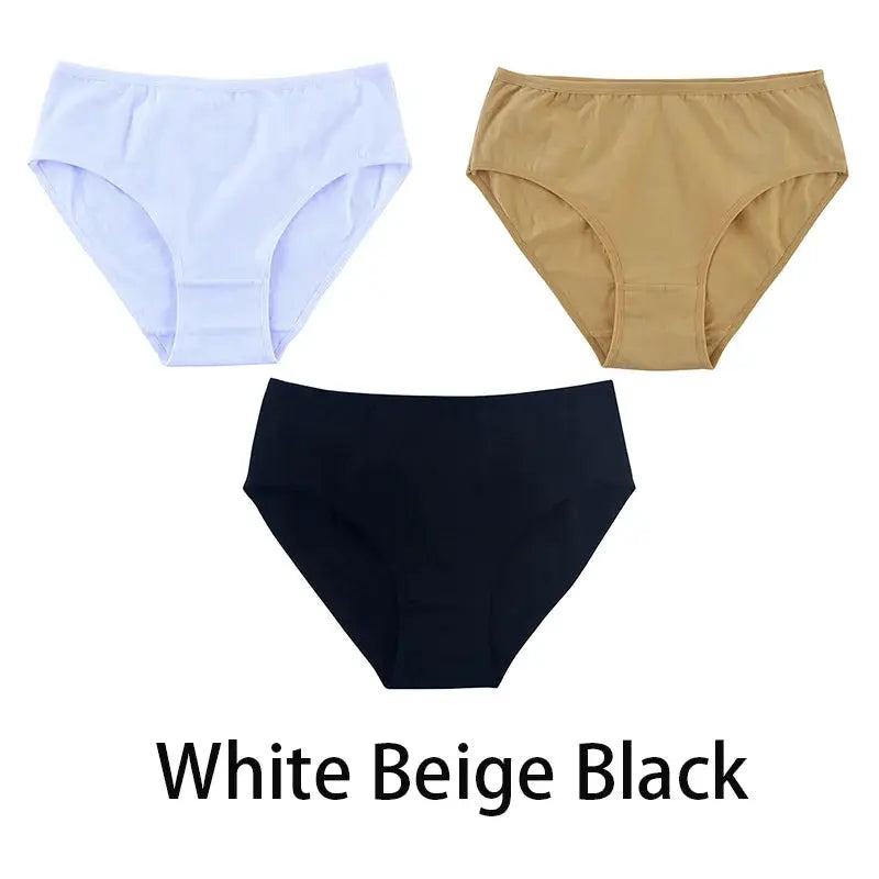 Simples Market women's seamless cotton panties 3-pack in white, beige and black