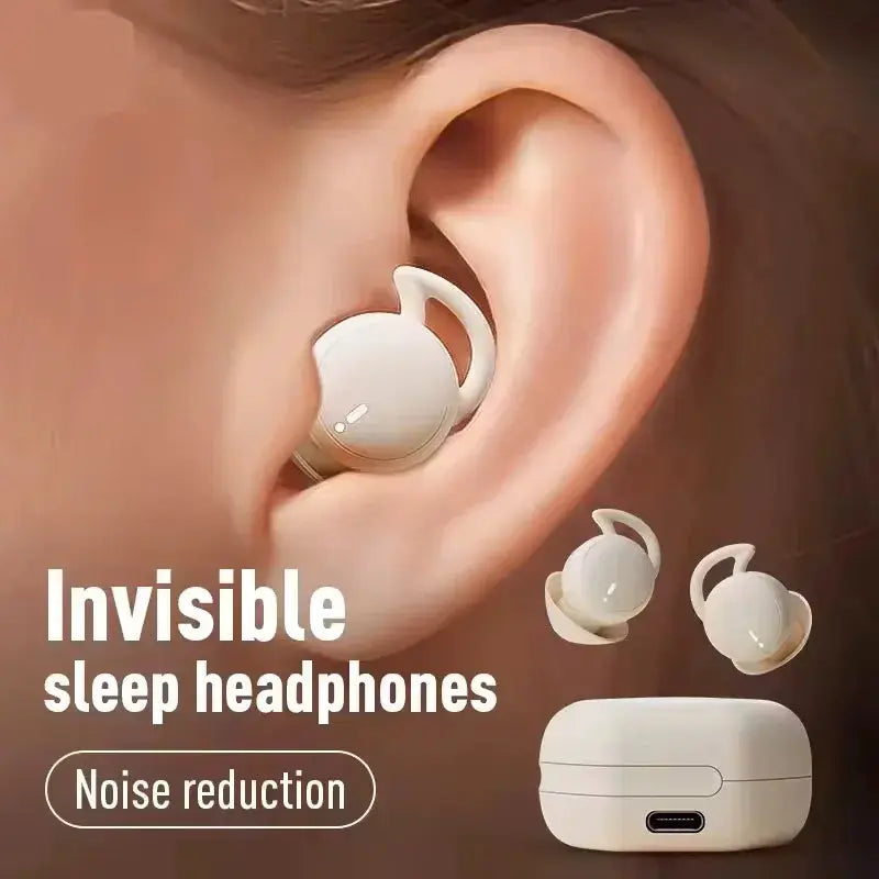 Bluetooth sleep earbuds, two white wireless earphones with charging case by Simples Market