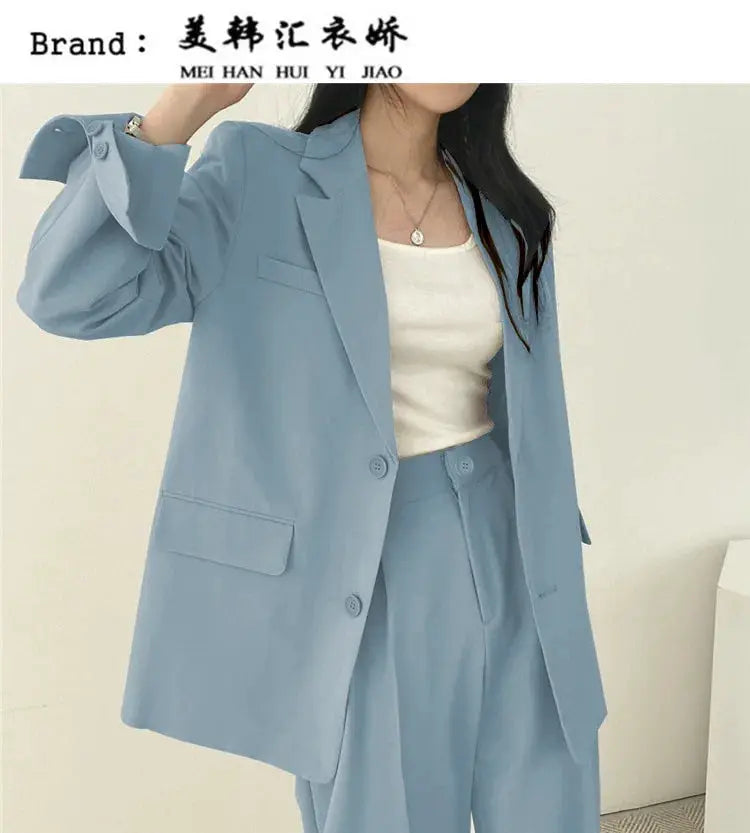 Light blue women's blazer and pants 2-piece suit with long sleeves, brand MEI HAN HUI YI JIAO