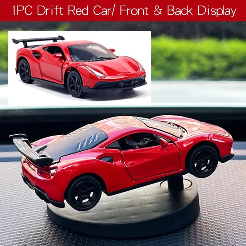 Drift car dashboard toy model red sports race car on rotating display stand Simples Market