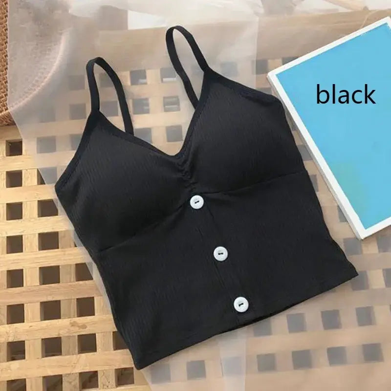 Aurora Threads Women Knitted Tank Top Strap Vest With Button Medium Stretch Polyester Knit Casual Breathable Fit