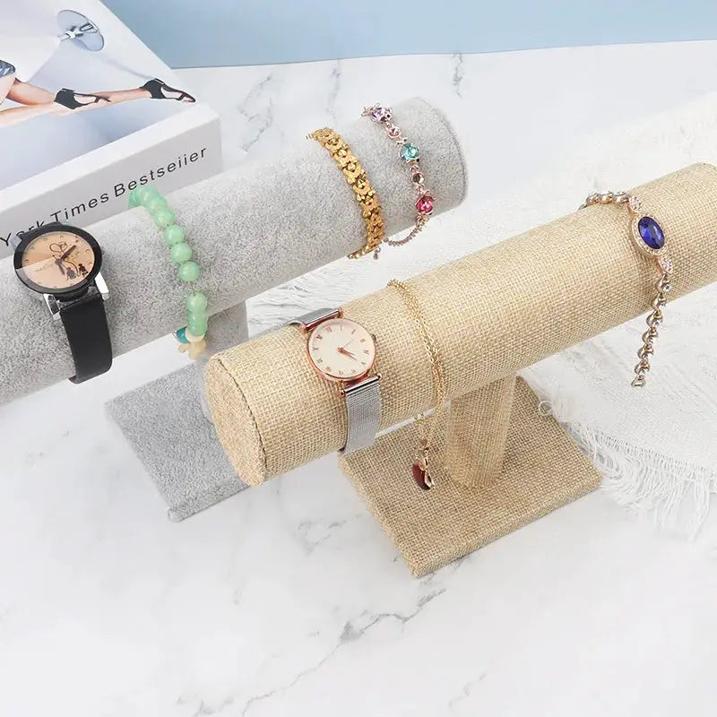 Velvet And Wood Jewelry Display Stand Rack T Bar For Bracelets Watches Necklaces Holder Velvet Interior