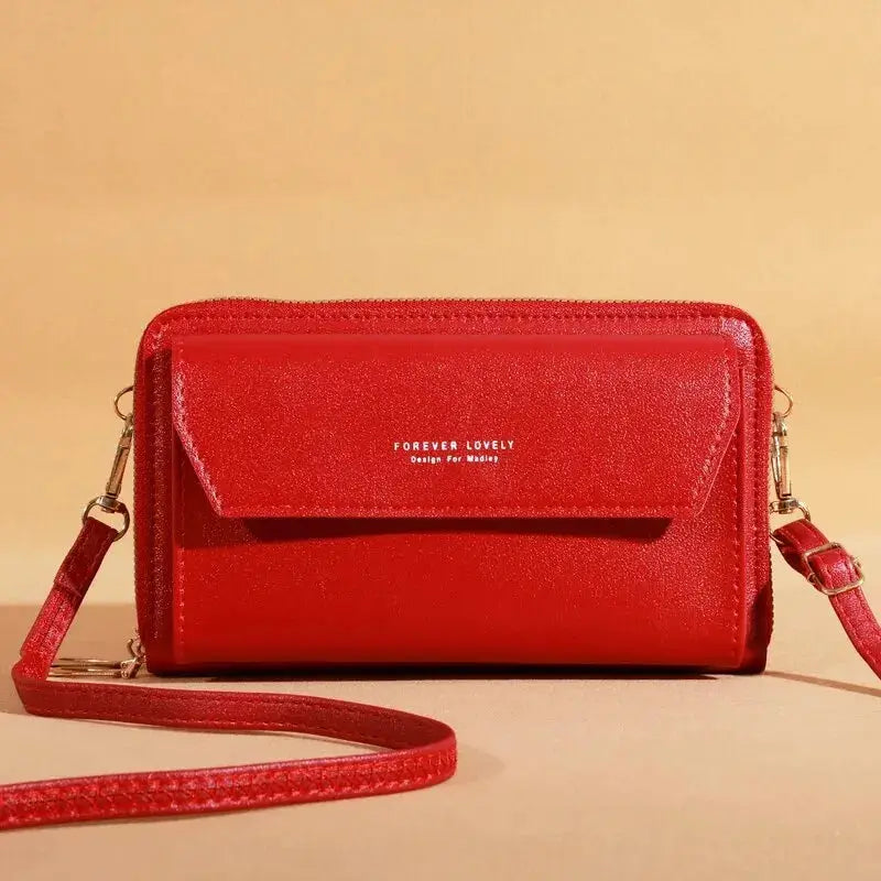 NovaLux Womens PU Material Crossbody Bag With Double Layer Design On One Shoulder For Mobile Phone And Essentials