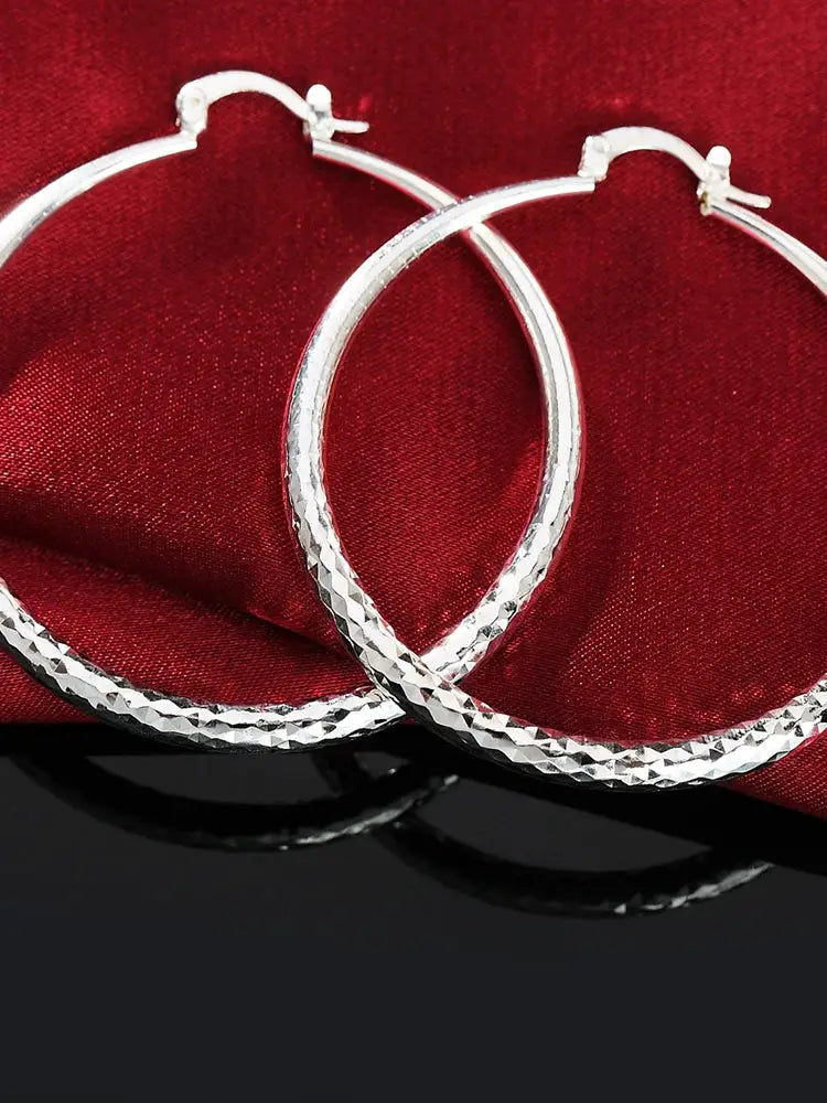 Fine 925 Sterling Silver Circle Hoop Earrings For Women 5cm Fashion Jewelry Wedding Party Gift
