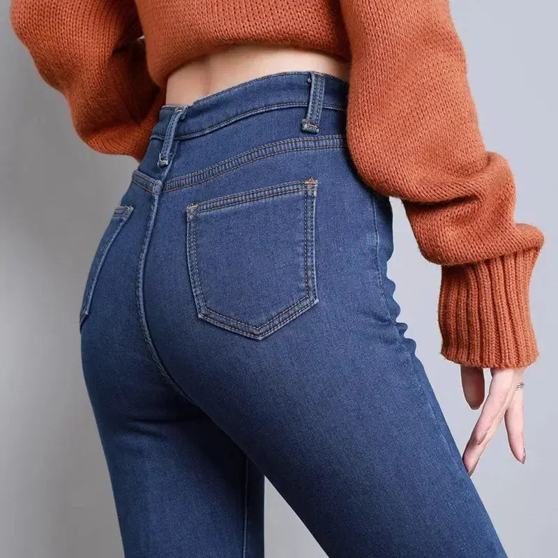Women Thermal Skinny Jeans With Plush Lining Warm Winter Denim Pants