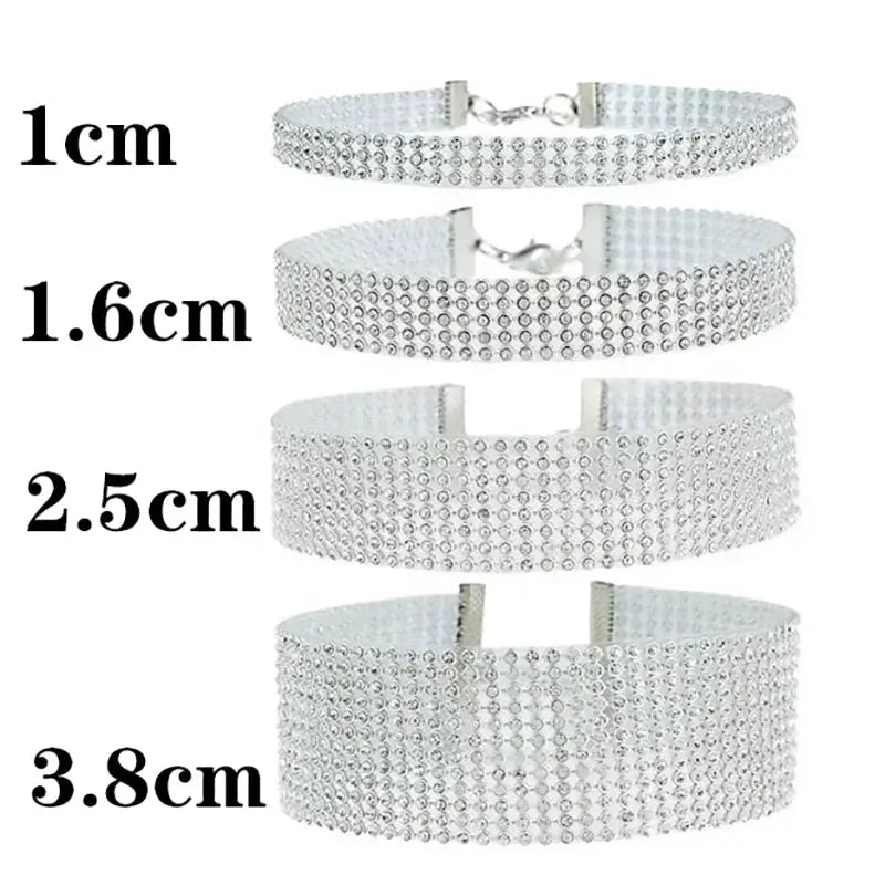 Top Quality Rhinestone Choker Necklace Shiny Punk Hip Hop Style For Women Party Gift Korean Jewelry