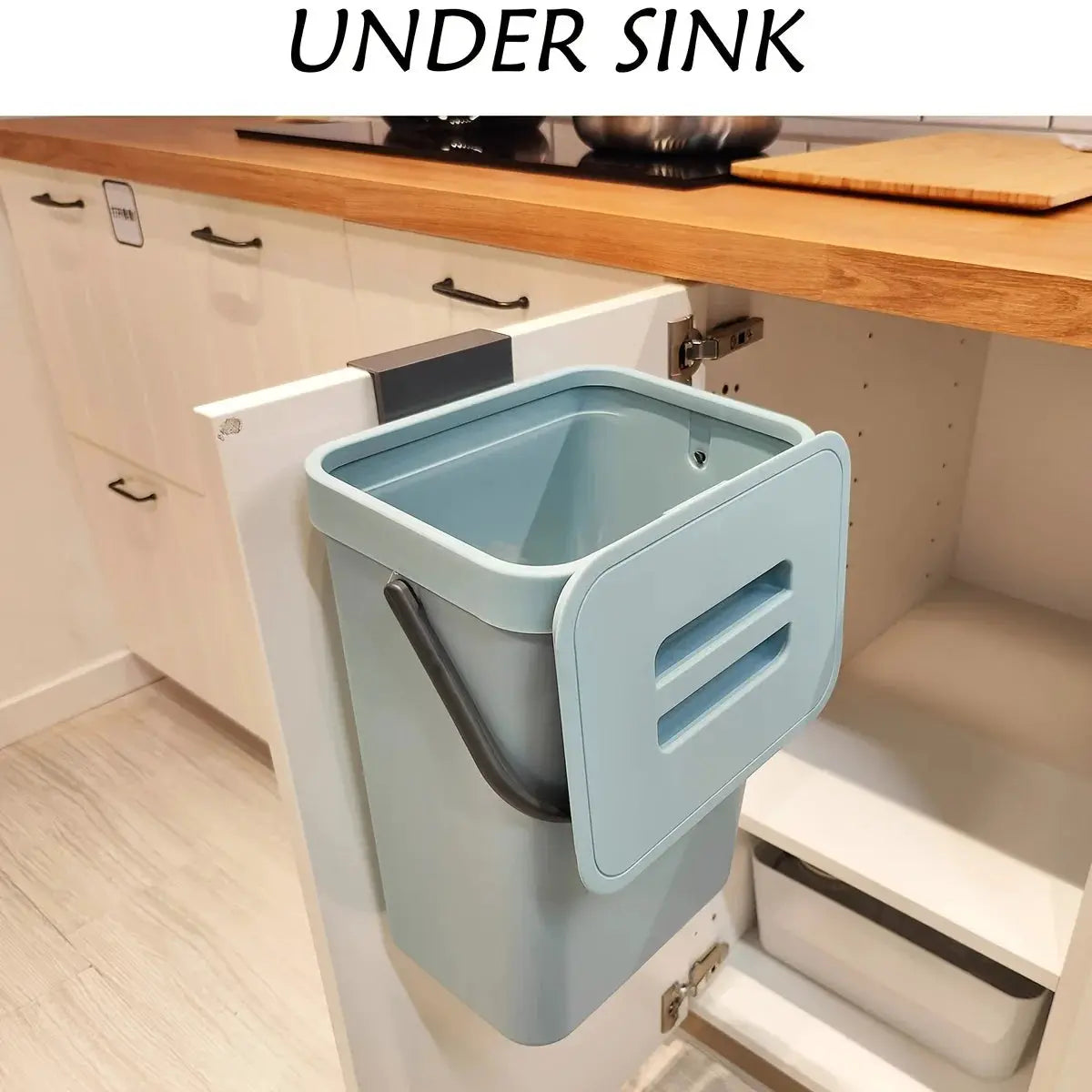 Space-Saving Quiet-Close Trash Can 3/5L by Simples Market in blue, eco-friendly sealed bin for kitchen/office