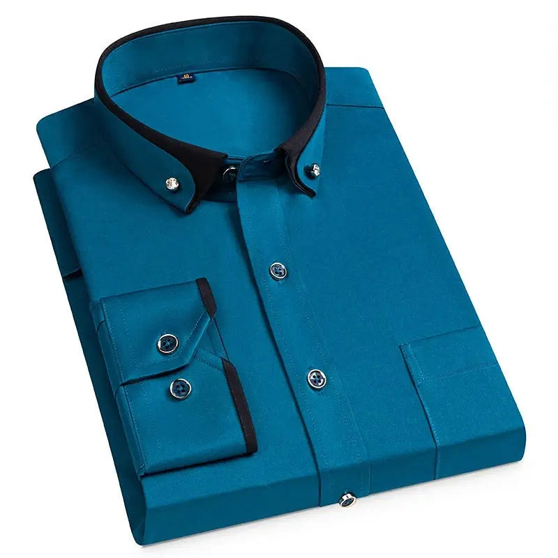 Men's teal dress shirt from Simples Market with black contrast collar