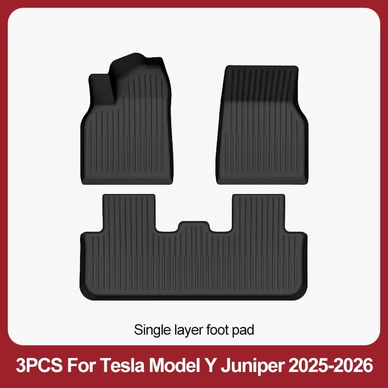 3-piece black TPE floor mats set for Tesla Model Y Juniper 2025–2026 (front and rear)