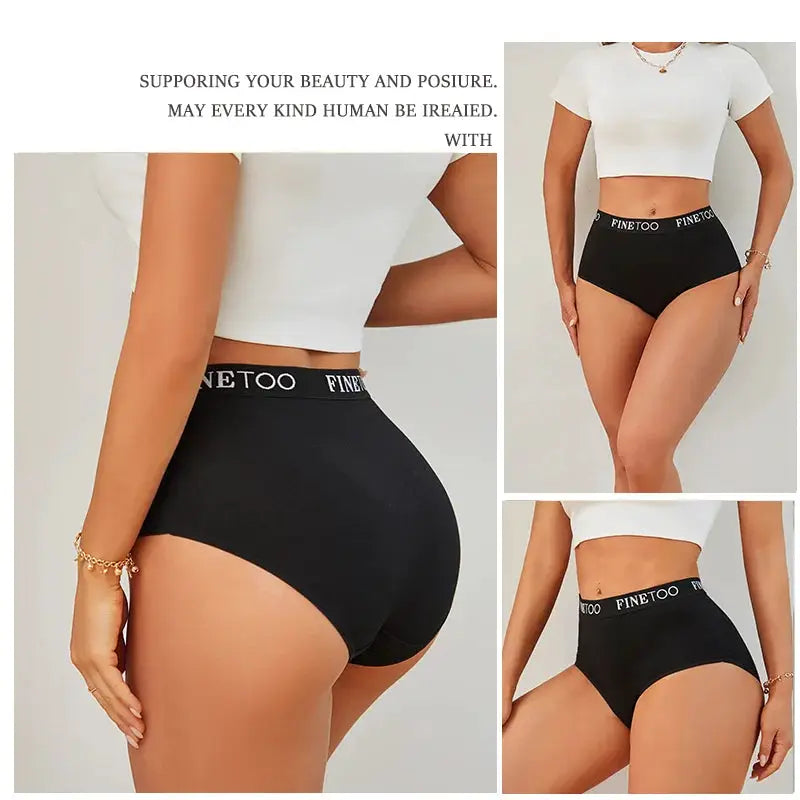 Finetoo 3-pc women's cotton seamless black briefs with low-rise waistband by Simples Market.